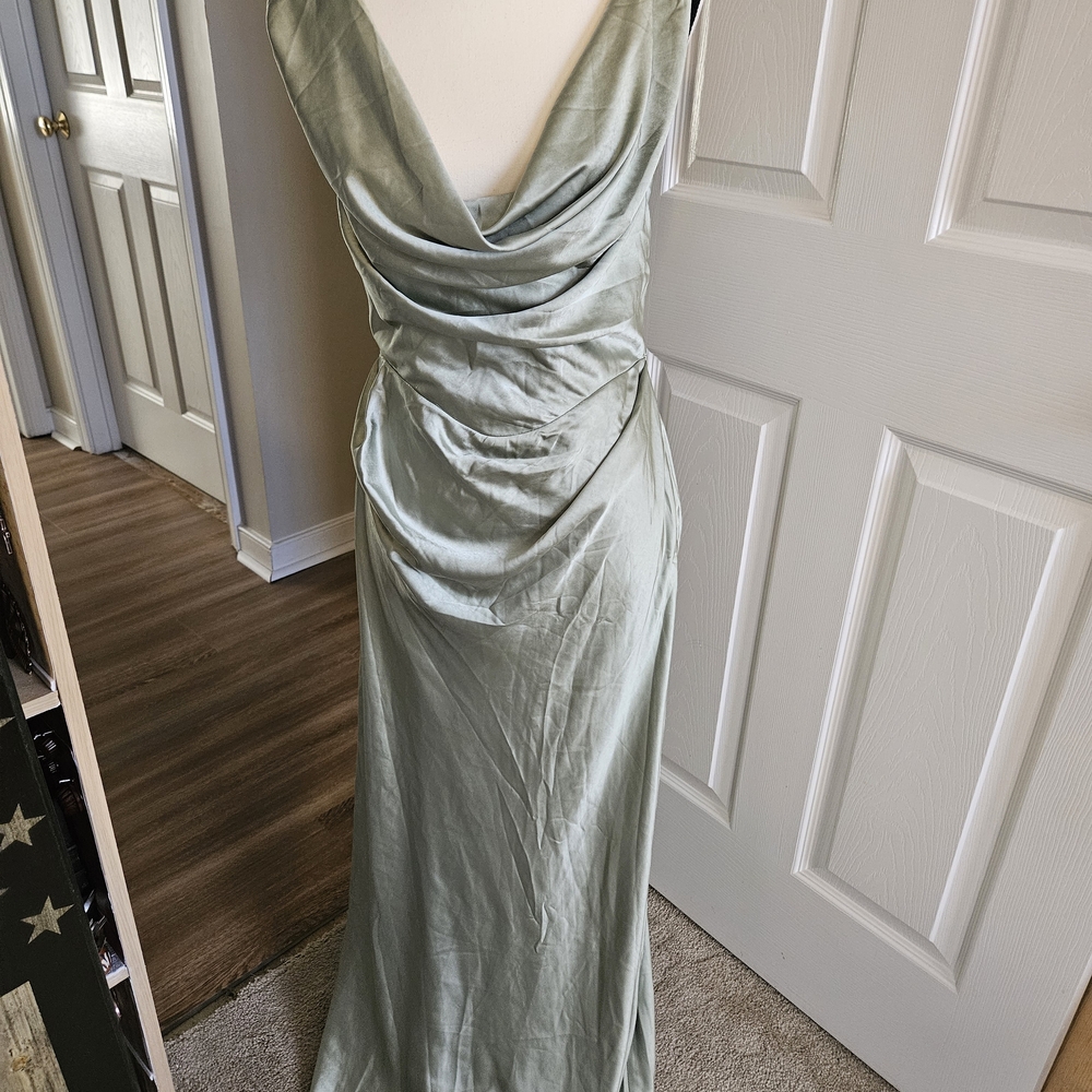 Sage Satin Cowl Maxi Dress by Selfie Leslie NWT